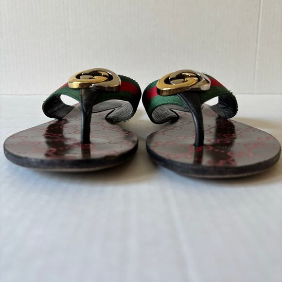 Gucci Kika Interlocking GG Web Stripe Flat Thong Sandals Red Green Size EU 38 - Picture 4 of 12